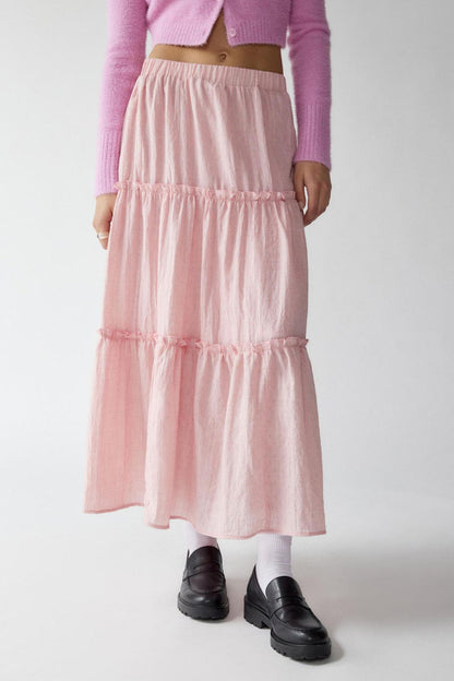 Ruched Tiered Midi Skirt
