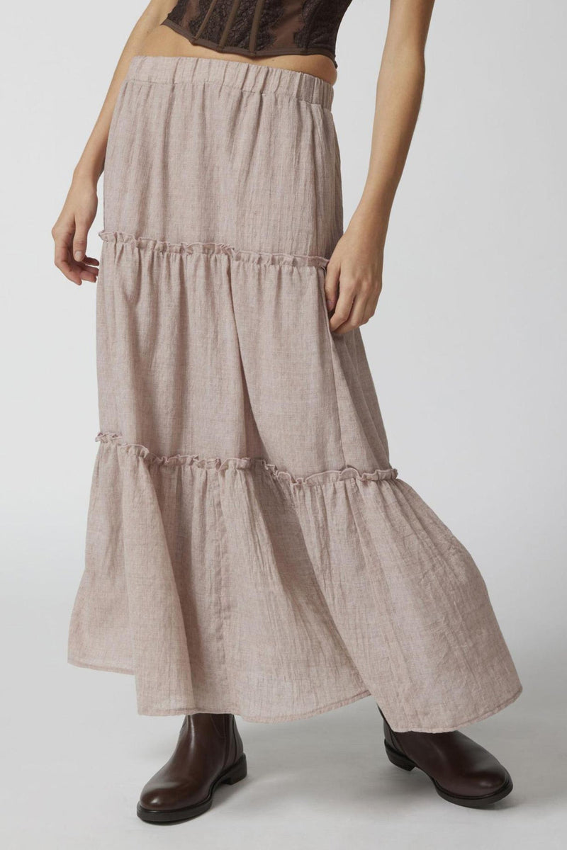 Ruched Tiered Midi Skirt