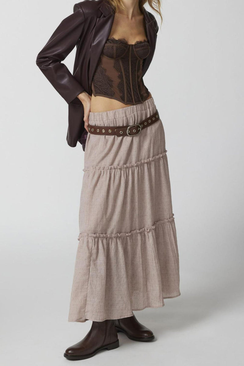 Ruched Tiered Midi Skirt