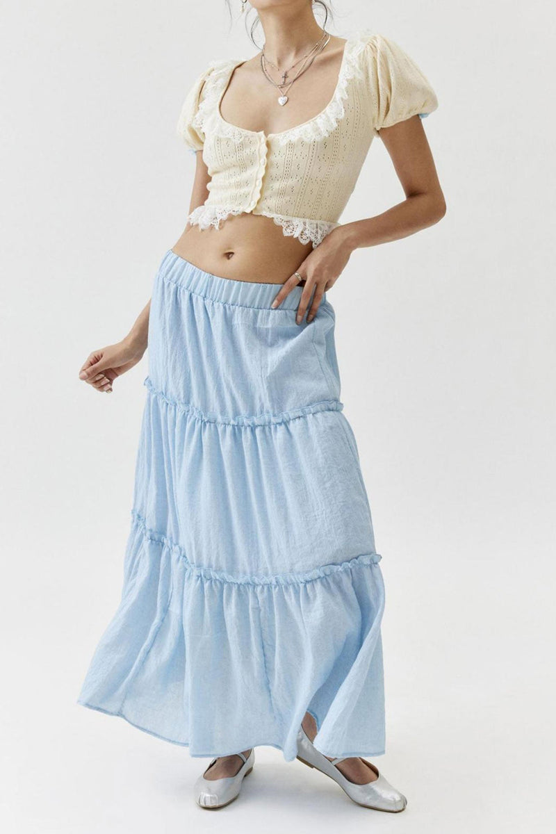 Ruched Tiered Midi Skirt