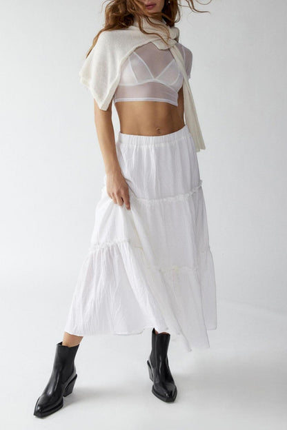 Ruched Tiered Midi Skirt