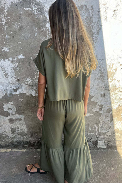 Short Sleeve Flare Pants Set