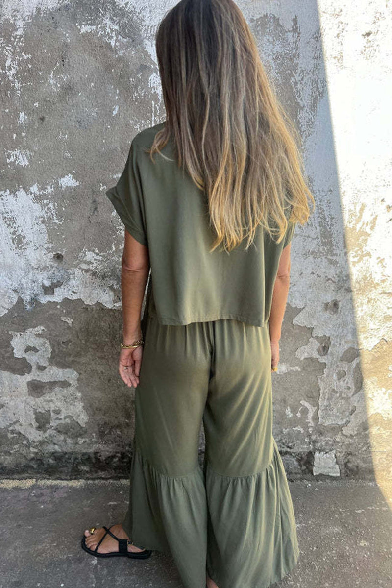 Short Sleeve Flare Pants Set