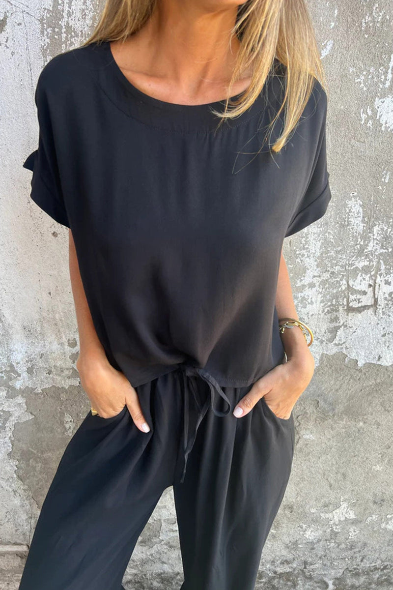 Short Sleeve Flare Pants Set