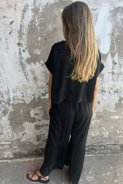 Short Sleeve Flare Pants Set