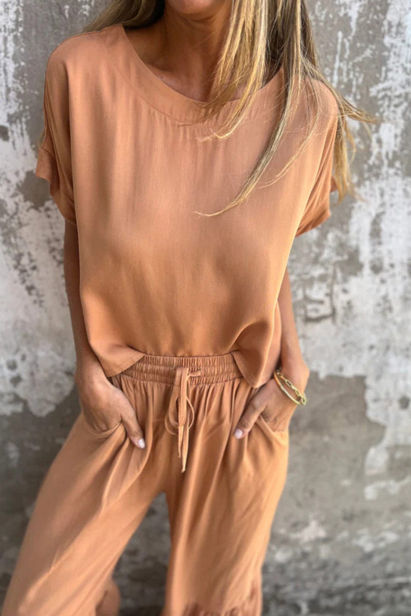 Short Sleeve Flare Pants Set