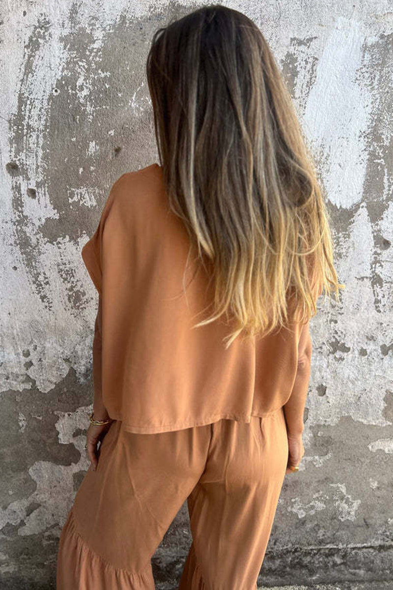 Short Sleeve Flare Pants Set