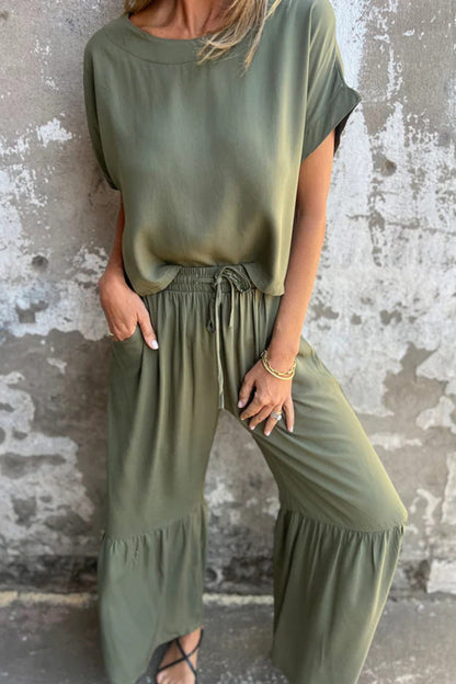 Short Sleeve Flare Pants Set