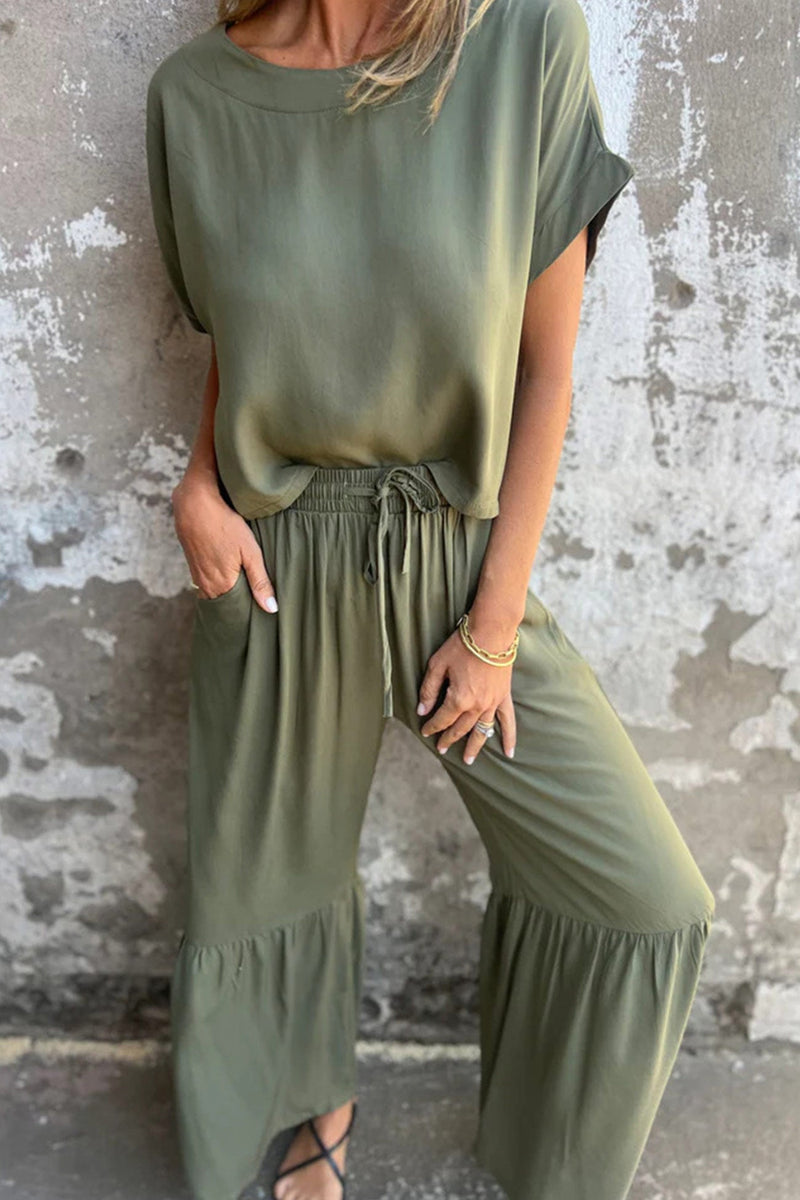 Short Sleeve Flare Pants Set
