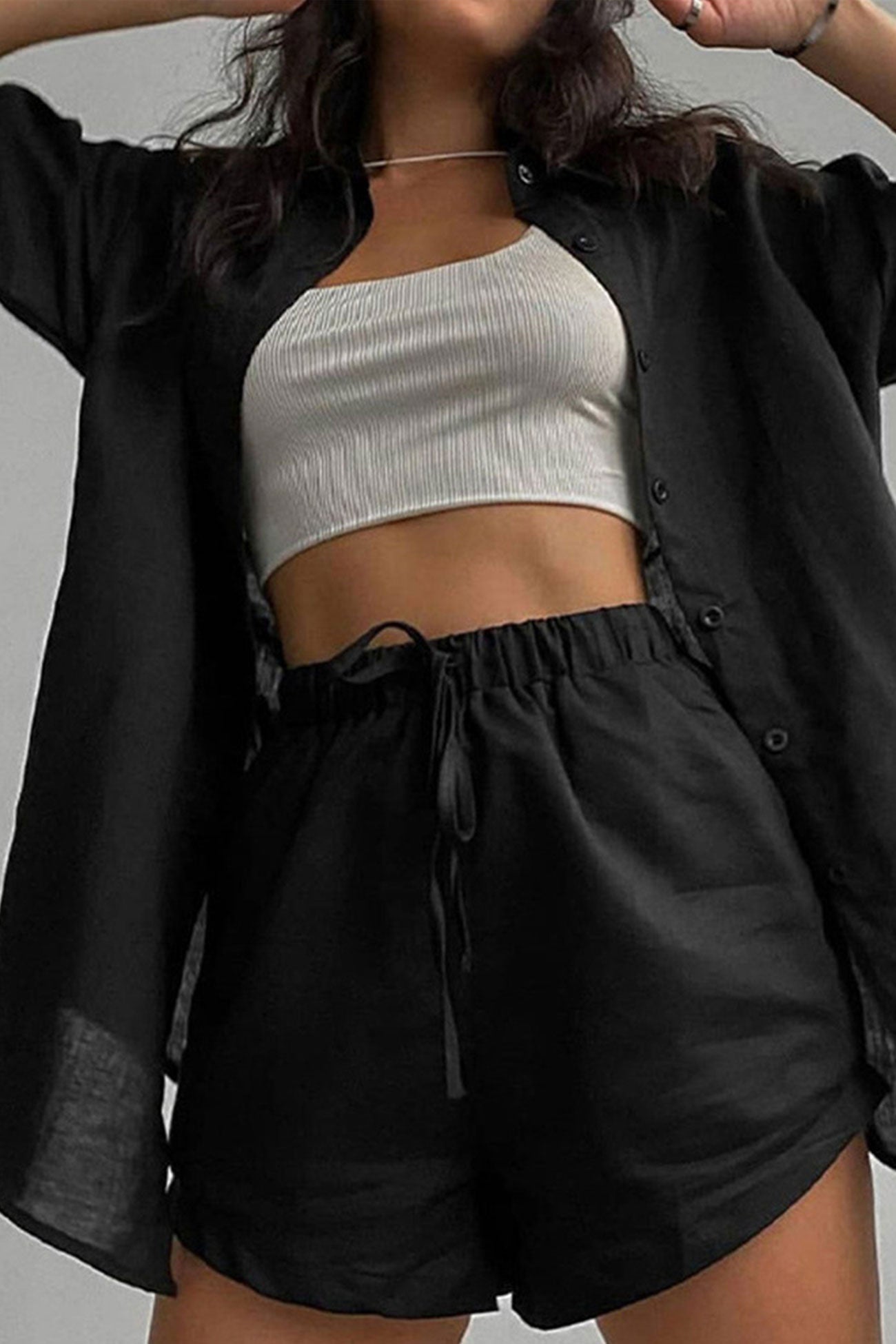 Short Sleeve Shirt Drawstring Shorts Suits