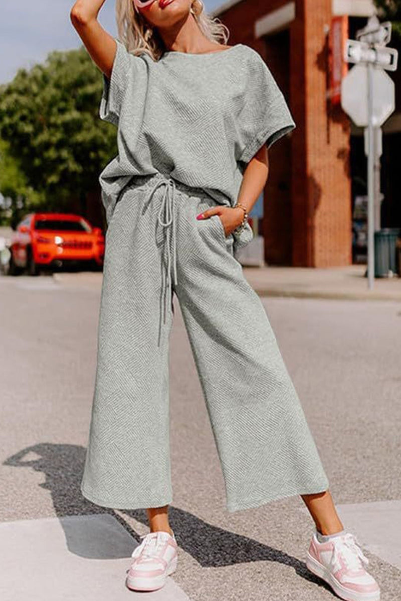 Textured T-shirt Long Pants Set