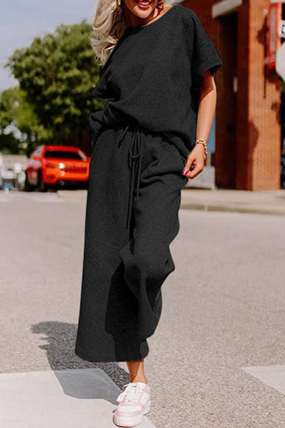 Textured T-shirt Long Pants Set