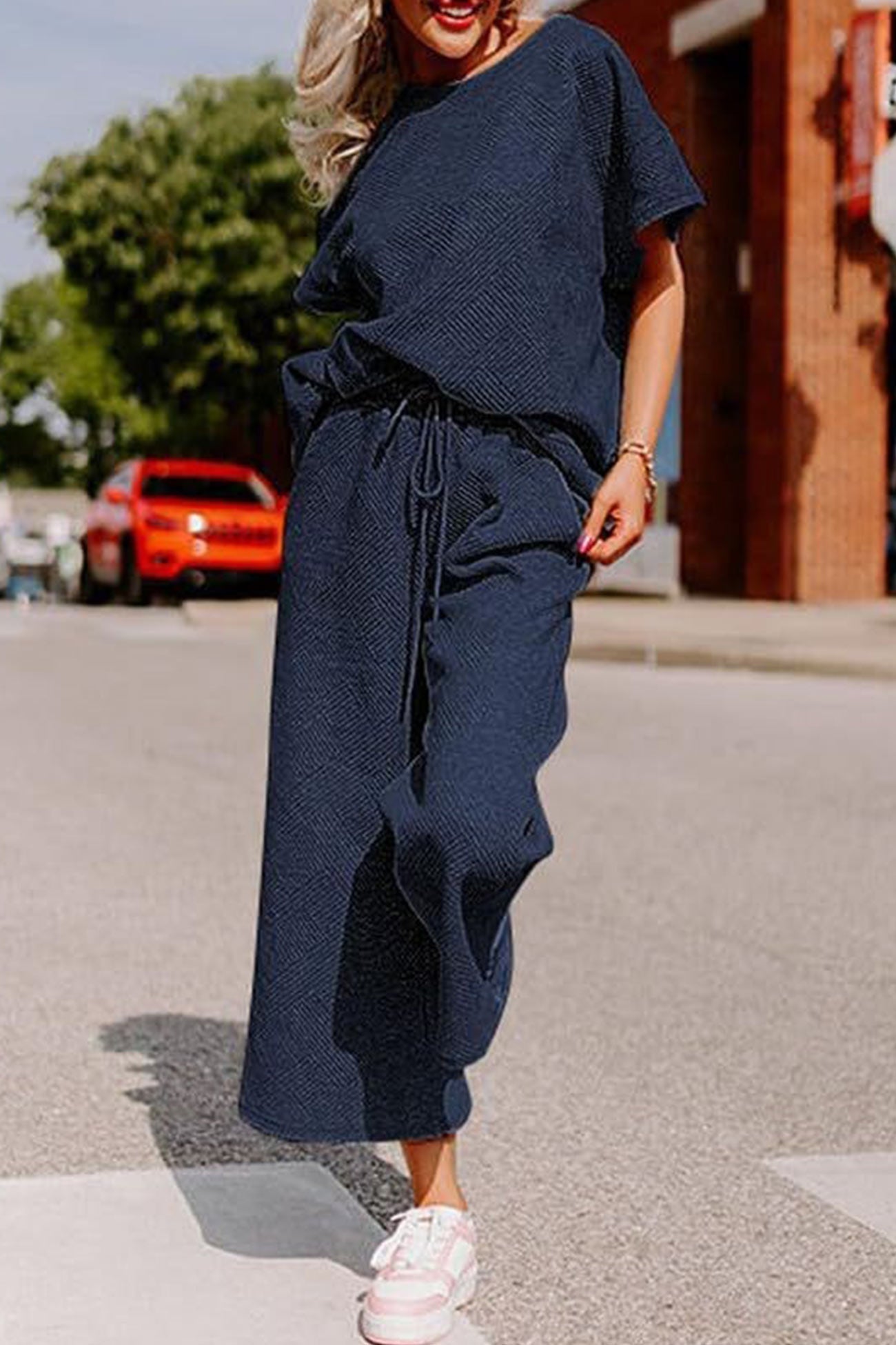 Textured T-shirt Long Pants Set