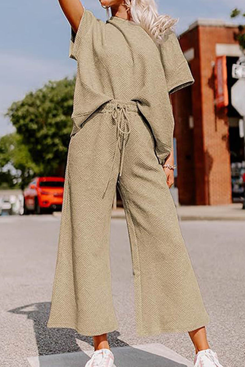 Textured T-shirt Long Pants Set