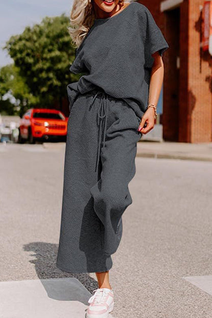 Textured T-shirt Long Pants Set