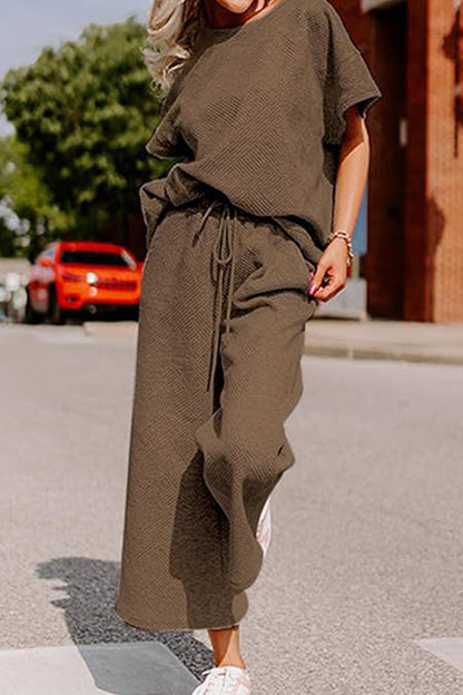 Textured T-shirt Long Pants Set