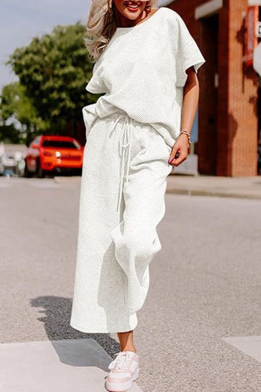 Textured T-shirt Long Pants Set
