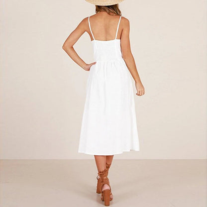 Camisole Fashionable Patchwork Button Tie Midi Dresses
