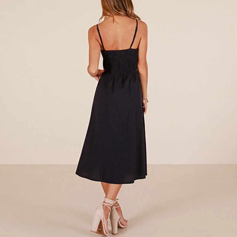 Camisole Fashionable Patchwork Button Tie Midi Dresses
