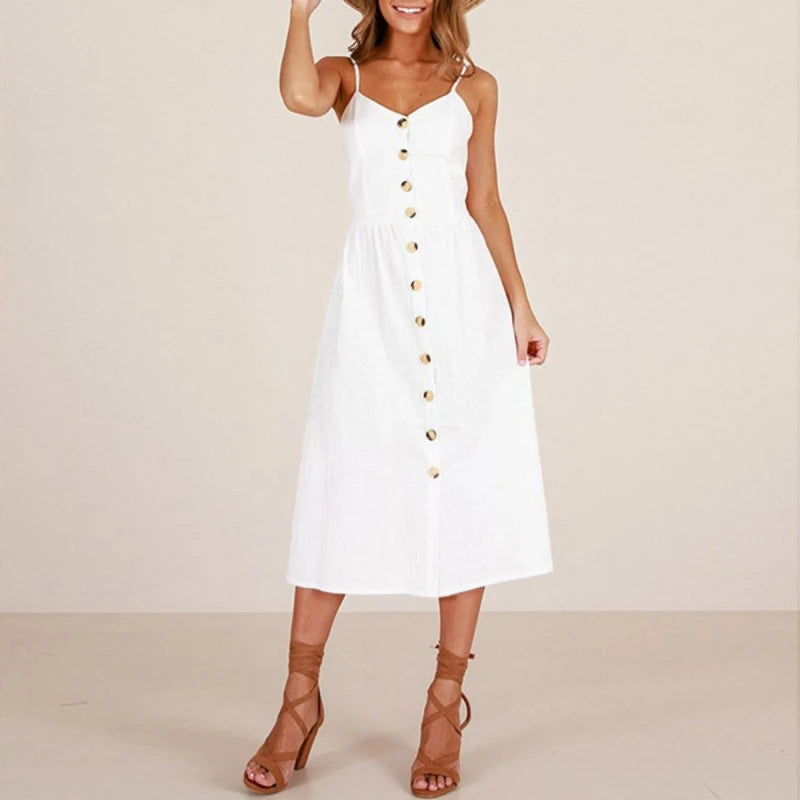 Camisole Fashionable Patchwork Button Tie Midi Dresses