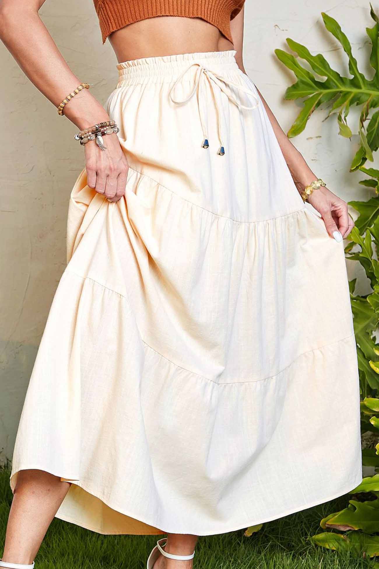 Color A-line Pleated Tiered Skirt
