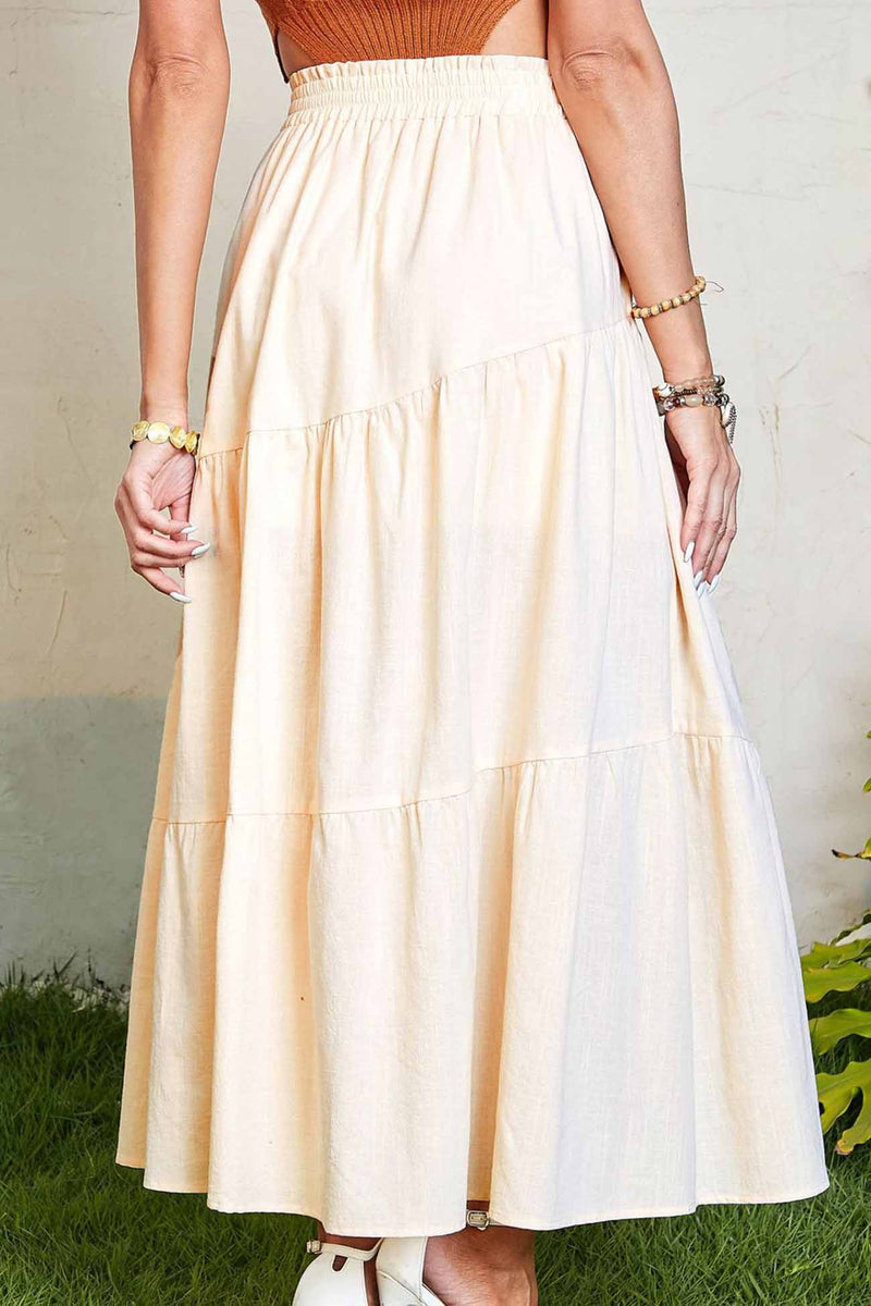Color A-line Pleated Tiered Skirt