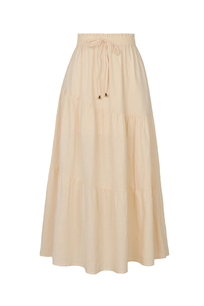 Color A-line Pleated Tiered Skirt