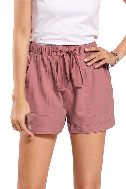Color Cotton Tie-strap Shorts