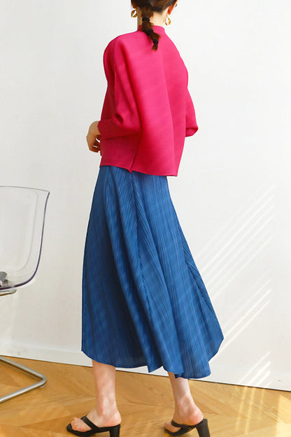 Color Full Pleated High Waist Skirt