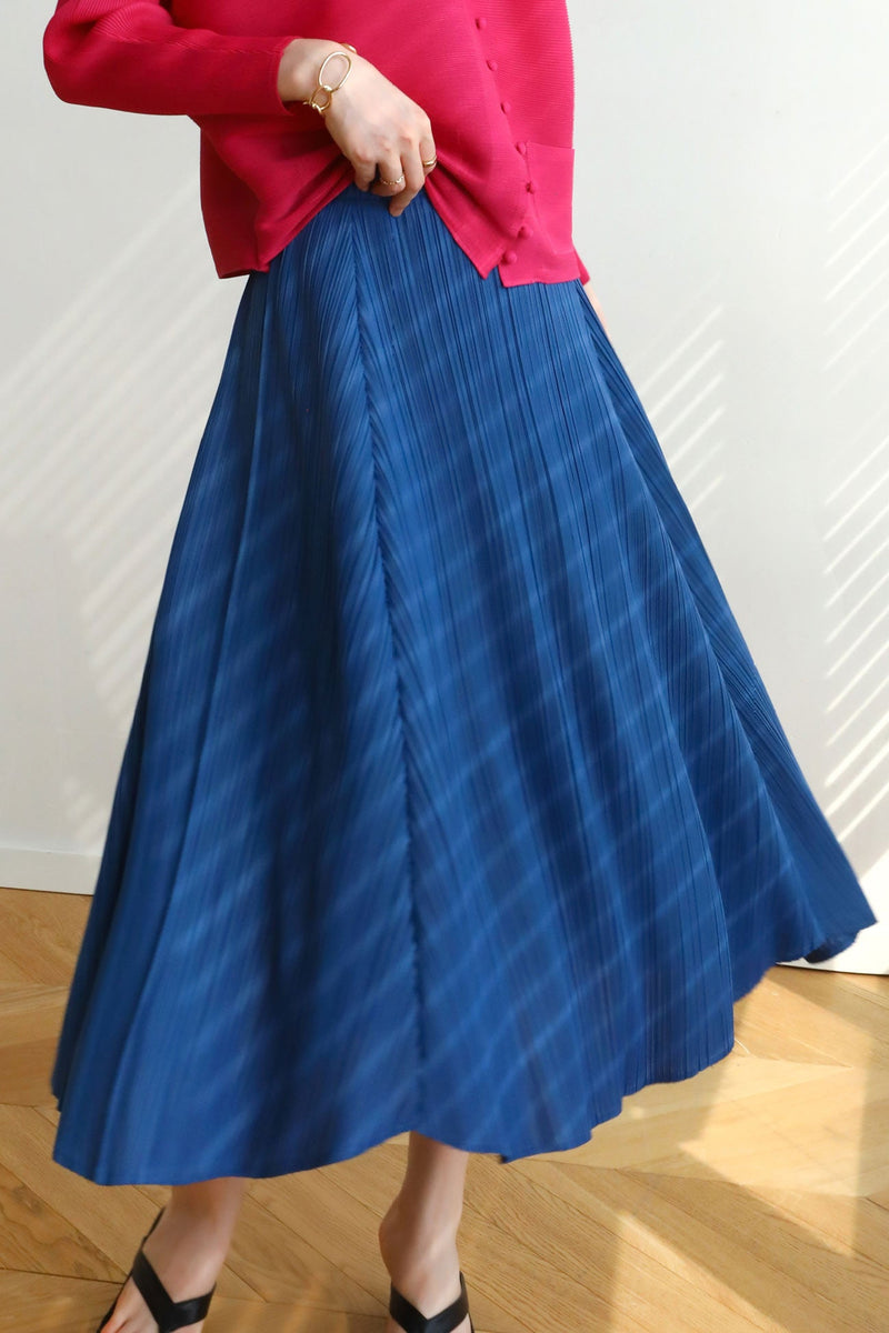 Color Full Pleated High Waist Skirt