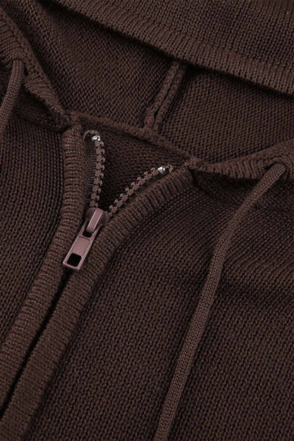 Color Hooded Pocket Zip-up Cardigan