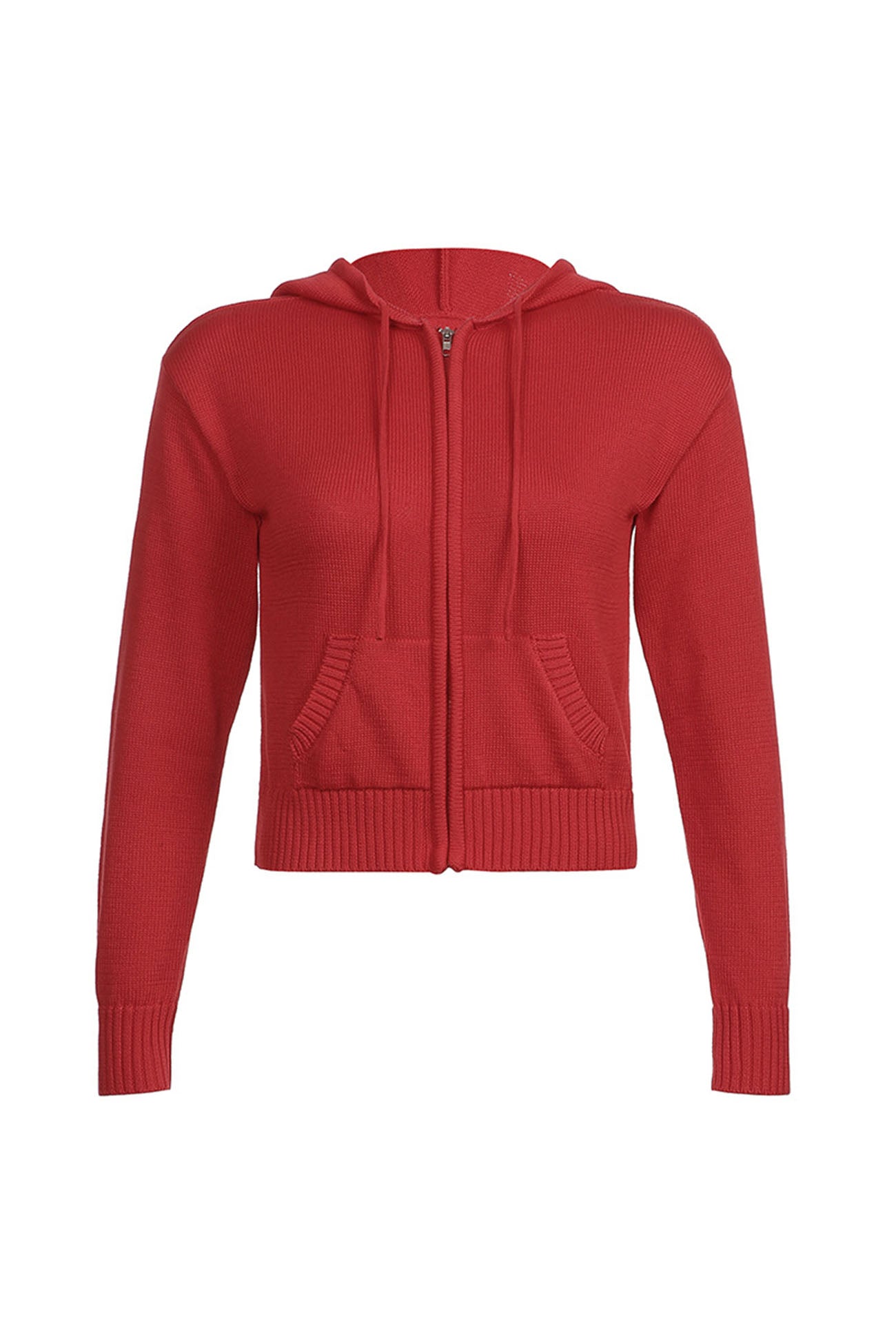 Color Hooded Pocket Zip-up Cardigan