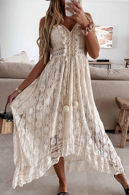 Color Lace V Neck Cutout Cami Dress