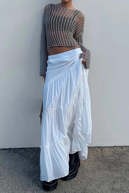Color Ruffled Tiered Skirt