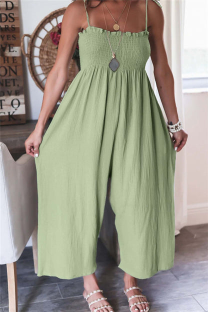 Color Sleeveless Smocked Jumpsuit