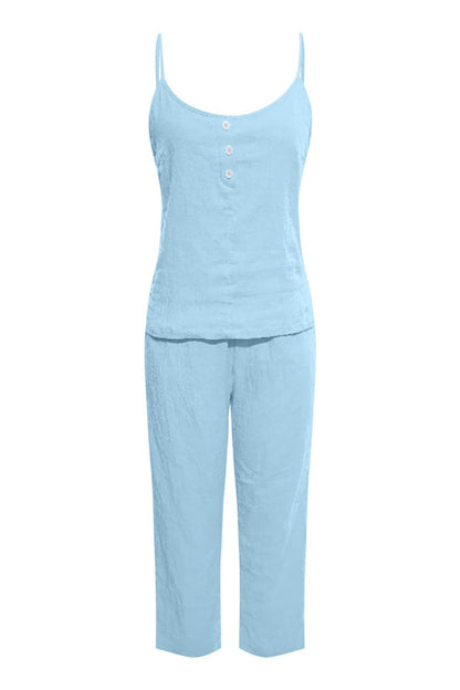 Color Cotton Spaghetti Straps Long Pants Set