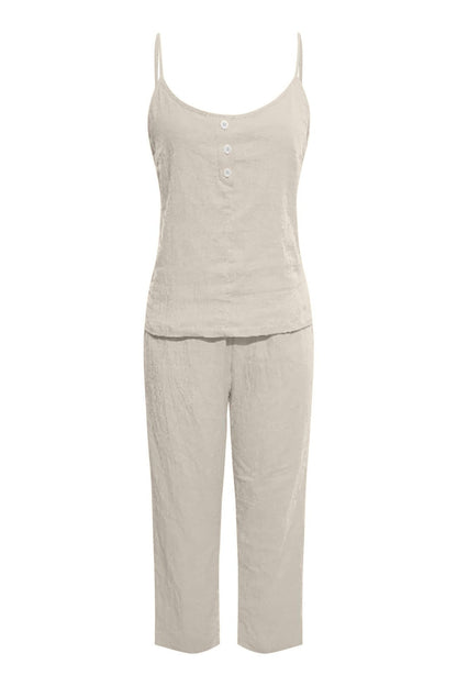 Color Cotton Spaghetti Straps Long Pants Set