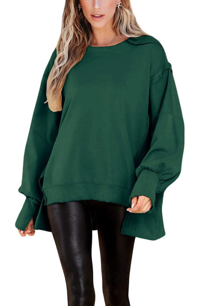 Crew Neck Long Sleeve Slit Sweatshirt