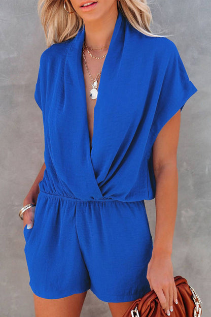 Plunge Neck Short Sleeve Rompers