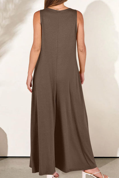 V Neck Pocket Wide Leg Jumpsuits