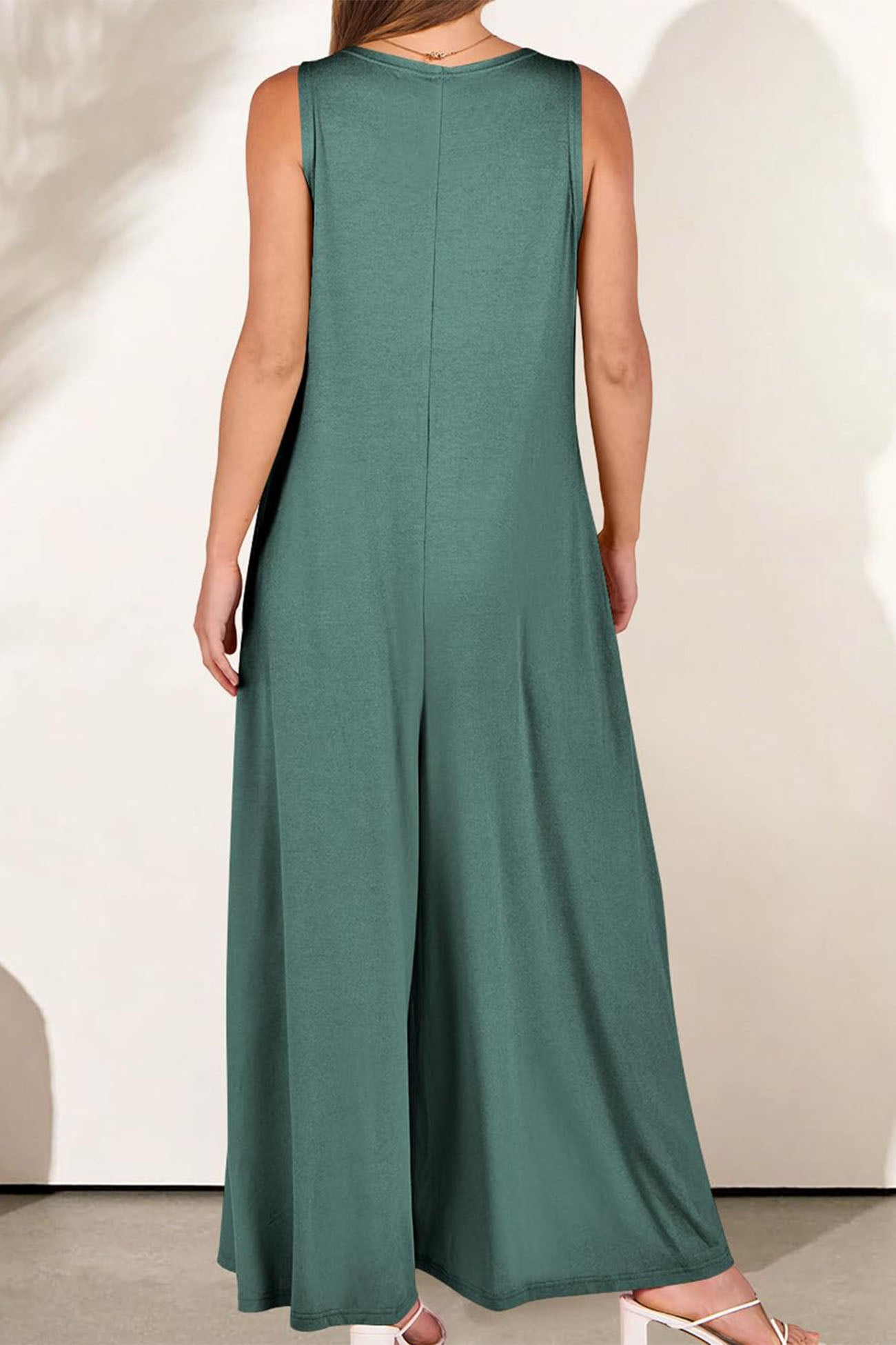 V Neck Pocket Wide Leg Jumpsuits
