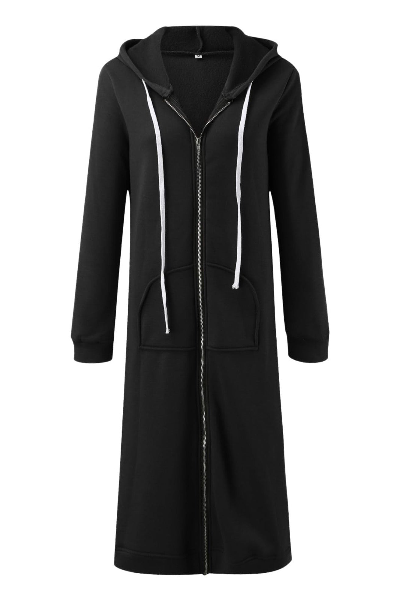 Zip Up Drawstring Hooded Long Cardigan