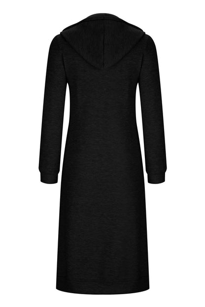 Zip Up Drawstring Hooded Long Cardigan