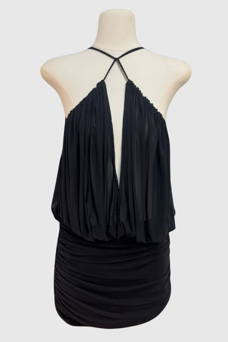 Sophrona Halter Ruched Mini Dress - Black