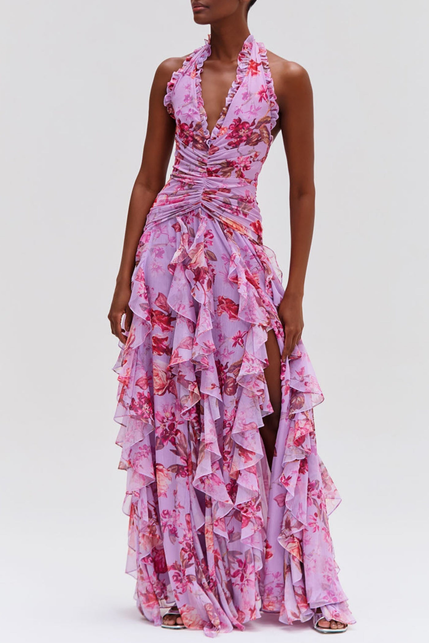 Souza Halter Ruffle Tulle Maxi Dress - Pink