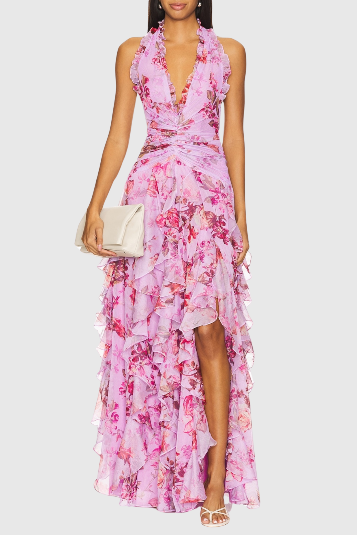 Souza Halter Ruffle Tulle Maxi Dress - Pink