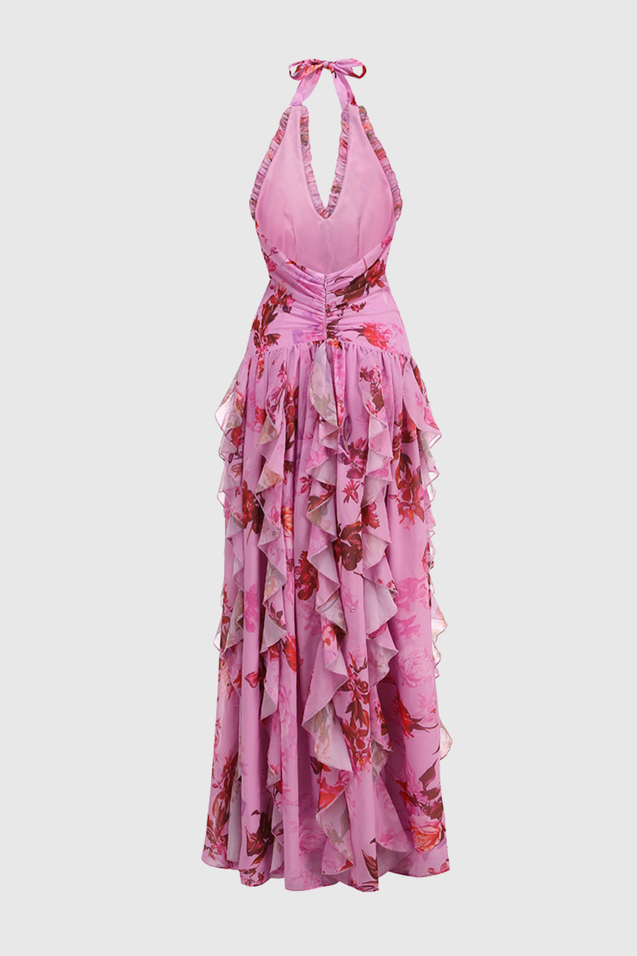 Souza Halter Ruffle Tulle Maxi Dress - Pink