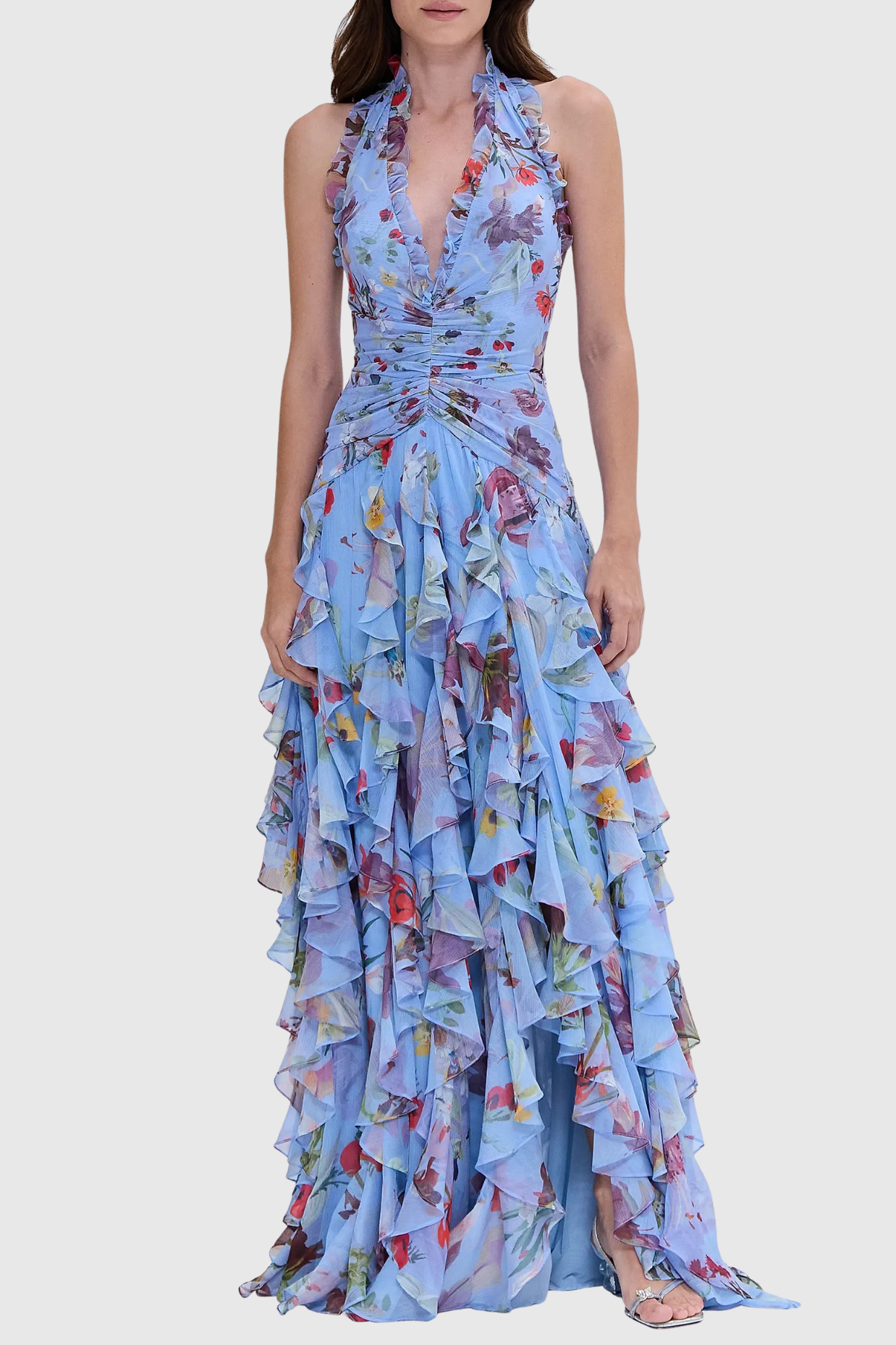 Souza Halter Ruffle Tulle Maxi Dress - Blue