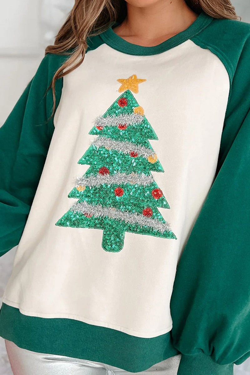 Splicing Sequins Christmas Trees Sweatshirt