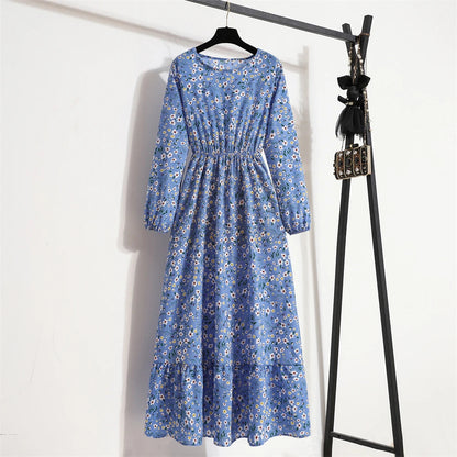 Spring Maxi Full Printed O-neck Woman Bohe Party Midi Dresses